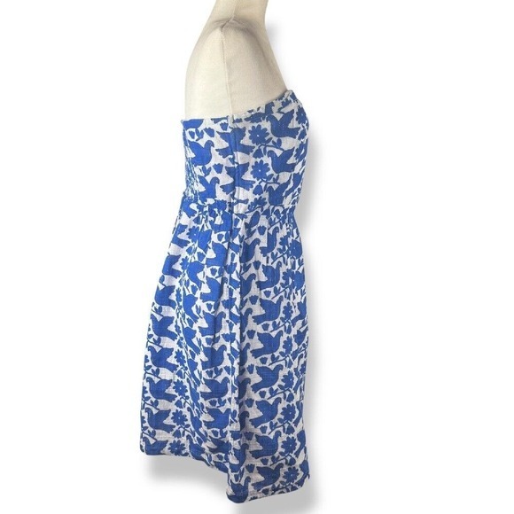 Old Navy Strapless Dress Womens Size 12 Bird Print Blue White Summer Cottagecore - Picture 8 of 12